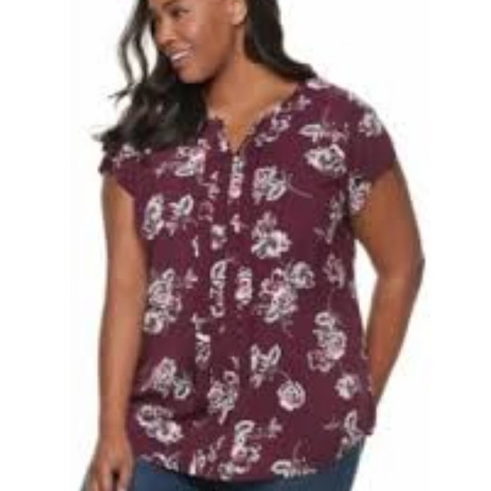 Croft&Barrow sleeveless blouse maroon floral XXL